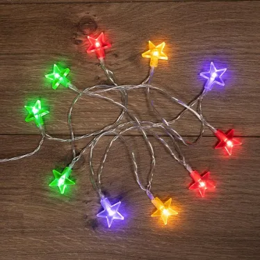 Гирлянда светодиодная Звездочки 1,5 м, 10 LED, прозрачный ПВХ, цвет свечения мультиколор, 2 х АА (батарейки не в комплекте) | 303-090 | NEON-NIGHT