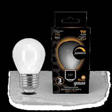 Лампа светодиодная Filament Шар 9W 590lm 3000К Е27 milky диммируемая LED 1/10/50 | 105202109-D | Gauss
