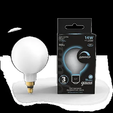 Лампа светодиодная Filament G200 14W 1170lm 4100К Е27 milky диммируемая LED 1/4 | 153202214-D | Gauss