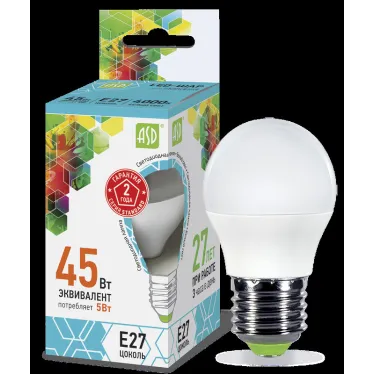 Лампа светодиодная LED-ШАР-standard 5Вт 230В Е27 4000К 450Лм | 4690612002187 | ASD