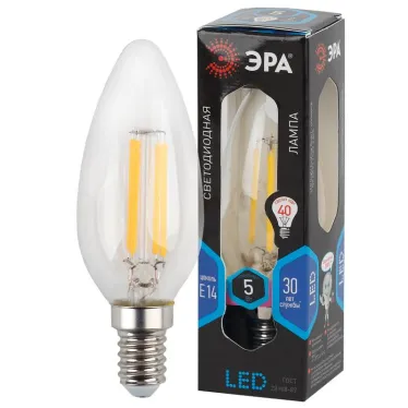 Лампа светодиодная F-LED B35-5W-840-E14 (филамент, свеча, 5Вт, нейтр, E14) | Б0043449 | ЭРА