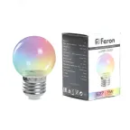                  Лампа светодиодная, (3W) 230V E27 RGB G60, LB-371 прозрачный быстрая смена цвета | 38130 | FERON
               
