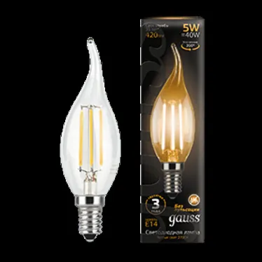 Лампа светодиодная LED 5Вт E14 220В 2700К свеча на ветру | 104801105 | Gauss