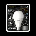                  Лампа светодиодная A60 8W 490lm 4100K E27 с Li-Ion аккумулятором LED 1/25 | 102402208 | Gauss
               