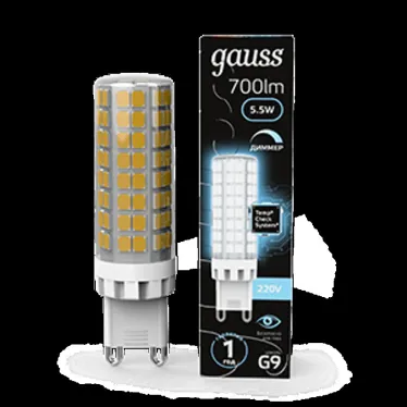 Лампа светодиодная G9 AC185-265V 5,5W 550lm 4100K керамика диммируемая LED 1/10/200 | 107309255-D | Gauss