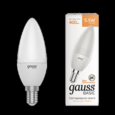Лампа светодиодная Basic Свеча 5,5W 400lm 3000K E14 LED 1/10/100 | 1033116 | Gauss