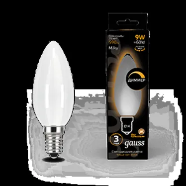Лампа светодиодная Filament Свеча 9W 590lm 3000К Е14 milky диммируемая LED 1/10/50 | 103201109-D | Gauss