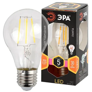 Лампа светодиодная LED 5Вт Е27 220В 2700К F-LED А60 груша | Б0019010 | ЭРА