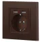 Розетка Intro Accent 6-410-10 , P+E Schuko со шторками, 16А-250В + 2хUSB, IP20, СУ, венге