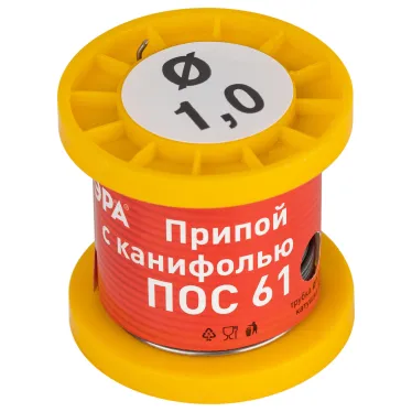 Припой с канифолью для пайки ПОС 61 трубка d 1.0 мм, катушка 50 гр