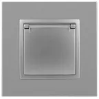 Розетка 2P+E Schuko со шторками с крышкой, 16А-250В, Эра Elegance, алюминий, 14-2103-03