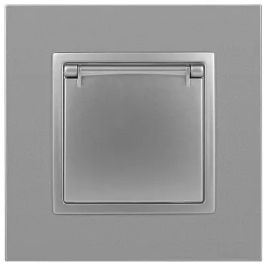 Розетка 2P+E Schuko со шторками с крышкой, 16А-250В, Эра Elegance, алюминий, 14-2103-03