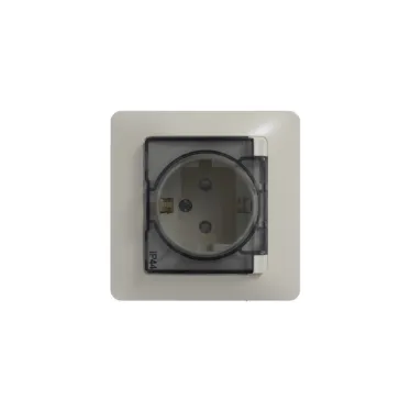 GLOSSA Розетка с заземлением со шторками с крышкой бежевая в сборе IP44