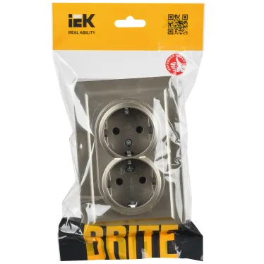 BRITE Розетка двойная с заземлением без защитных шторок 16А в сборе РС12-3-БрШ шампань