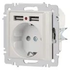 Розетка Intro Accent 6-410-06 , P+E Schuko со шторками, 16А-250В + 2хUSB, IP20, СУ, перламутр