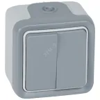 PLEXO Переключатель двухклавишный 10А серый IP55