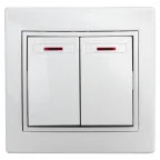 Выключатель двойной с подсветкой, 10А-250В, IP20, СУ, Plano, белый | Б0027603 | Intro