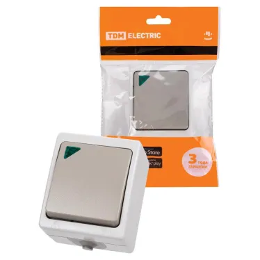 Выключатель 1-кл. с подсветкой открытой установки IP54 10А "Вуокса"  | SQ1803-0004 | TDM