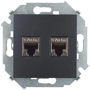 Simon 15 Графит Розетка компьютерная двойная RJ45 кат.6а (АМР, FTP) | 1591564-038 | Simon