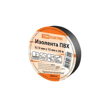 Изолента ПВХ 0,13*15мм Черная 20м  | SQ0526-0016 | TDM