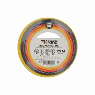 Изолента ПВХ 0.13х15 мм, 25 м, желтая | KR-09-2102 | Kranz