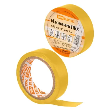 Изолента ПВХ 0,13х15мм Желтая 5м | SQ0526-0072 | TDM