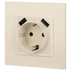 Розетка 2P+E 16A-250В, штор. с 2xUSB 5В-3А, Эра Elegance, слоновая кость 14-4109-02