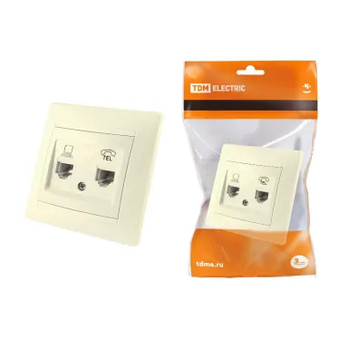 Розетка телефонная RJ11 + компьютерная RJ45 сл. кость "Лама"  | SQ1815-0119 | TDM