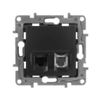                  ETIKA Розетка телефонная+компьютерная RJ11+RJ45 категория 5 UTP антрацит
               