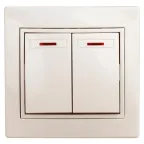1-105-02 Intro Выключатель двойной с подсветкой, 10А-250В, IP20, СУ, Plano, сл.кость | Б0027604 | Intro