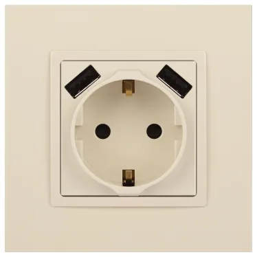 Розетка 2P+E 16A-250В, штор. с 2xUSB 5В-3А, Эра Elegance, слоновая кость 14-4109-02
