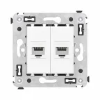                  Компьютерная розетка RJ-45 без шторки в стену, кат.6А двойная, "Avanti", "Белое облако" | 4400674 | DKC
               