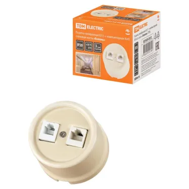 Розетка телефонная RJ11 + компьютерная RJ45 сл. кость «Болонь» | SQ1820-0352 | TDM