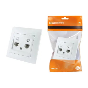 Розетка телефонная RJ11 + компьютерная RJ45 белая "Лама"  | SQ1815-0019 | TDM