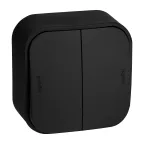                  Выключатель двухклавишный - Legrand Quteo - IP20 10А 250В винтовые зажимы накладной монтаж - чёрный матовый
               