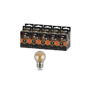 Лампа светодиодная F-LED P45-9W-827-E27 gold (филамент, шар золот, 9Вт, тепл, E27) | Б0047025 | ЭРА