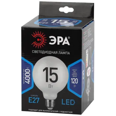 Лампа светодиодная F-LED G125-15w-840-E27 OPAL (филамент, шар опал, 15Вт, нетр, E27) | Б0047039 | ЭРА