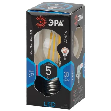 Лампа светодиодная F-LED P45-5W-840-E27 Лампы СВЕТОДИОДНЫЕ F-LED ЭРА (филамент, шар, 5Вт, нейтр, E27), | Б0039191 | ЭРА