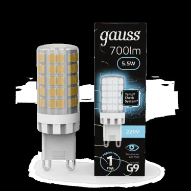 Лампа светодиодная G9 AC185-265V 5,5W 560lm 4100K керамика LED 1/10/200 | 107009206 | Gauss