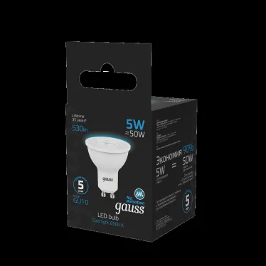 Лампа светодиодная MR16 5W 530lm 6500K GU10 LED 1/10/100 | 101506305 | Gauss