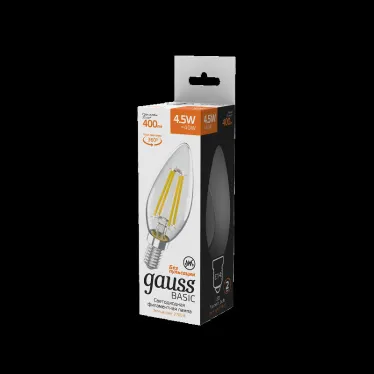 Лампа светодиодная Basic Filament Свеча 4,5W 400lm 2700К Е14 LED 1/10/50 | 1031115 | Gauss