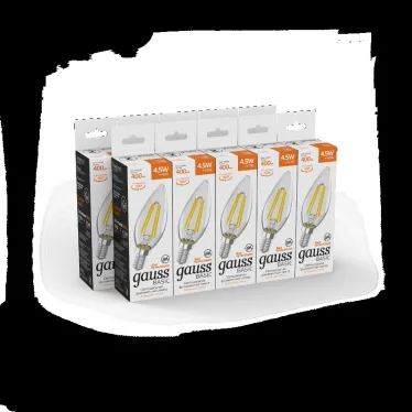 Лампа светодиодная Basic Filament Свеча 4,5W 400lm 2700К Е14 LED 1/10/50 | 1031115 | Gauss
