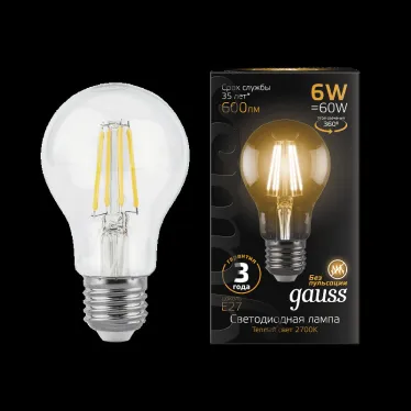Лампа светодиодная LED 6Вт E27 220В 2700К A60 | 102802106 | Gauss