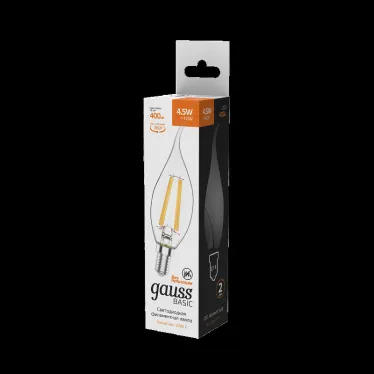 Лампа светодиодная Basic Filament Свеча на ветру 4,5W 400lm 2700К Е14 LED 1/10/50 | 1041115 | Gauss