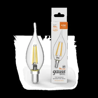 Лампа светодиодная Basic Filament Свеча на ветру 4,5W 400lm 2700К Е14 LED 1/10/50 | 1041115 | Gauss