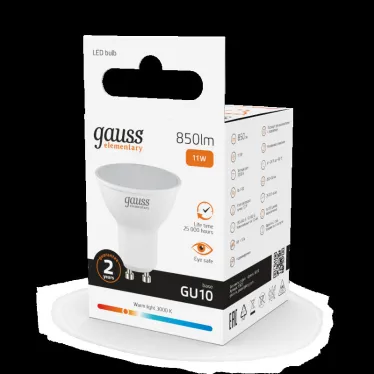 Лампа светодиодная Elementary MR16 11W 850lm 3000K GU10 LED 1/10/100 | 13611 | Gauss