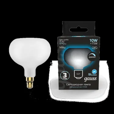 Лампа светодиодная Filament А190 10W 890lm 4100К Е27 milky диммируемая LED 1/6 | 1017802210-D | Gauss