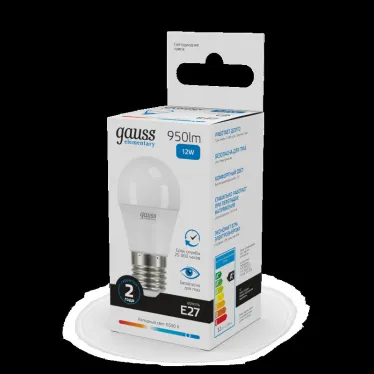 Лампа светодиодная Elementary Шар 12W 950lm 6500K Е27 LED 1/10/100 | 53232 | Gauss