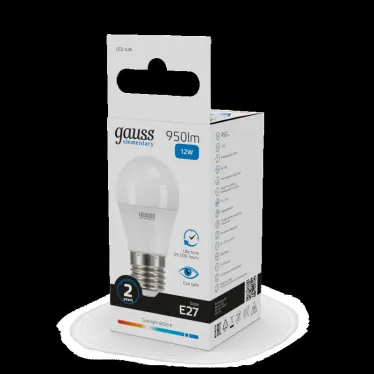 Лампа светодиодная Elementary Шар 12W 950lm 6500K Е27 LED 1/10/100 | 53232 | Gauss