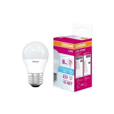 Лампа светодиодная LED STAR Classic P 8W, матовая колба, Е27 LSCLP75 8W/840 230V E27 10X1 RU | 4058075210899 | Osram